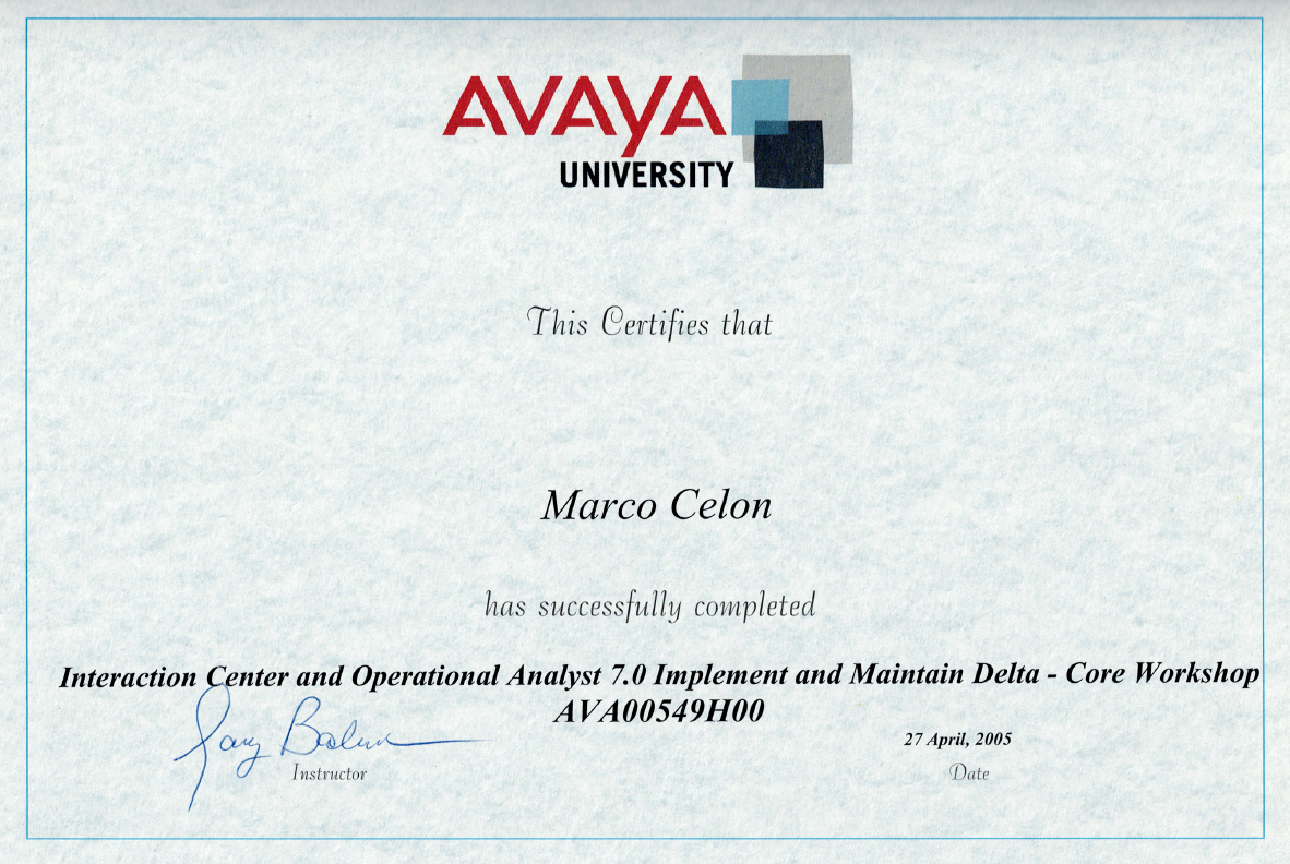 Avaya University ACS Training Certificate