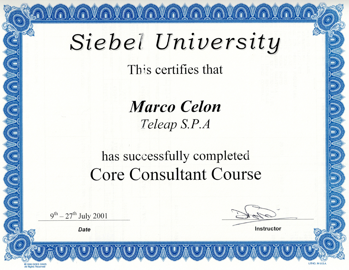 Siebel University Core Consultant Course Certificate